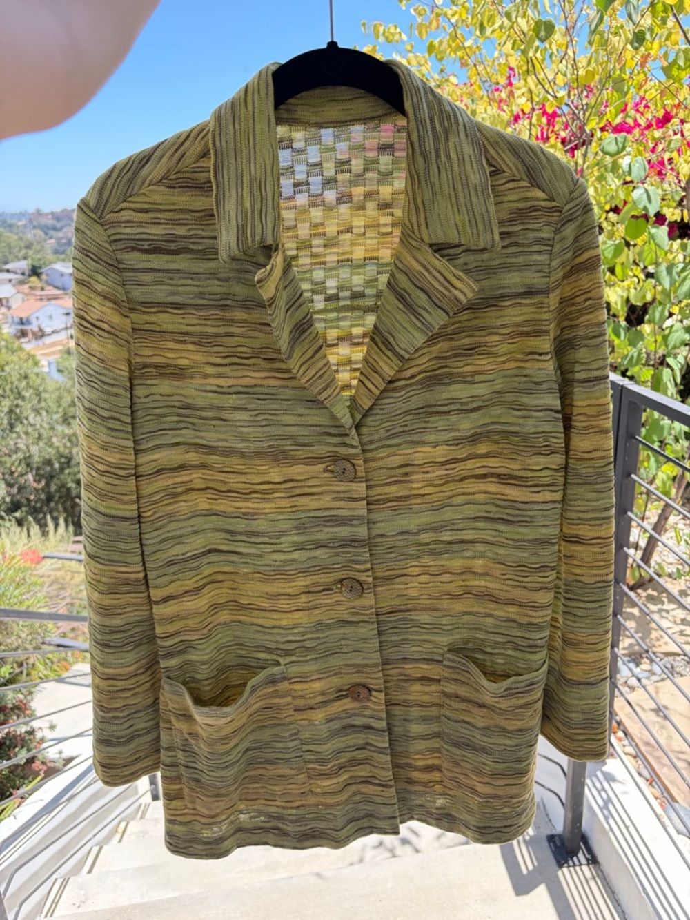 Missoni Multicolored Green-Yellow Space-Dye Knit Blazer - Picture 4 of 7